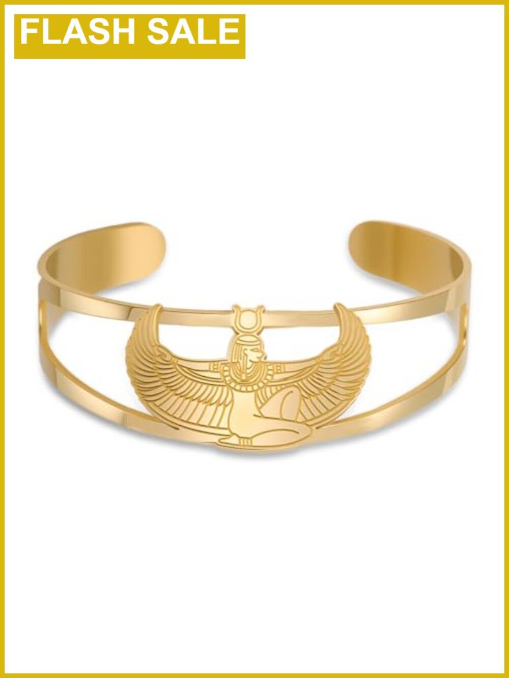 Stainless Steel Cuff Bracelet Winged Goddess Isis Egyptian Amulet Protection